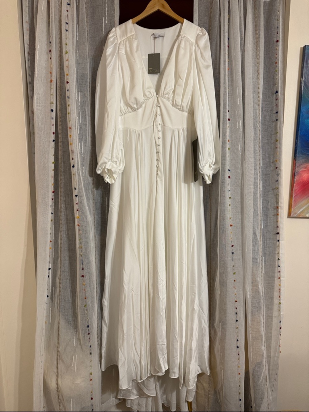Satin Wedding Dress with button front and train